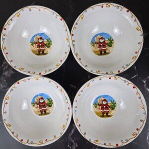 Holiday Market Cowboy Santa Claus Christmas Bowls Set of 4 Porcelain